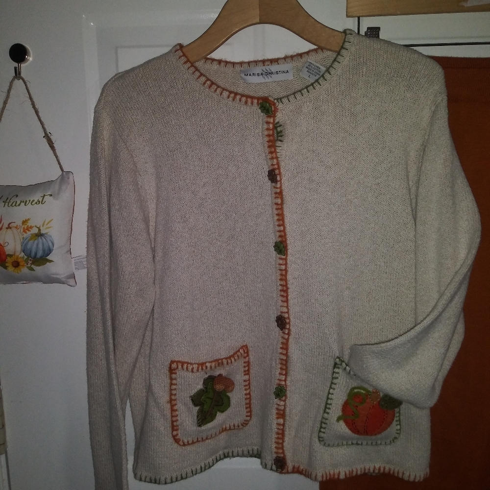 Pumpkin Patch Fall Embroidered Sweater Large - image 3